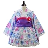 922725D 紫陽花(ホワイト) 浴衣ドレス 子供 ベビー 浴衣 女の子 選べる17柄 5点セット ゆかた 夏祭り 花火大会 キッズ [リトルプリンセス] Little Princess コサージュ