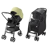 【セット買い】Aprica (アップリカ) 軽量オート4輪ベビーカー ラクーナエアー (luxuna air) スイートクローバー GN+雨の日に色が変わるマルチレインカバー ブラック