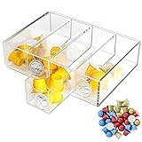 アクリルコーヒーポッドホルダー、4コンパートメント Kカップコーヒーポッドホルダー引き出しアクリル、Kカップカプセル収納コンテナ、コーヒーステーションオーガナイザー、Kカップ用コーヒーポッドホルダー、透明アクリル