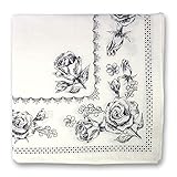 (リネンラ・ヴィ)Linen la vie　｢ボタニカル柄 リネンハンカチ｣ 日本製 リネン 麻100% スカーフ 風呂敷 お弁当包み 女性用 44cm 大判 ギフト対応可 (ホワイト) (ブラック)