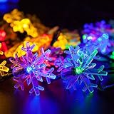 Fashionbuy LED ソーラー ストリングライト 太陽発電イルミネーション ソーラー充電式 アウトドア ガーデン 装飾 クリスマス 屋外 防水 飾りライト (雪花-Colourful)