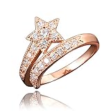 可愛い ダビデの星 流れ星スター キュービック ジルコニア CZ指輪 リング 結婚指輪 婚約指輪 18K ピンクゴールド メッキ 誕生日 結婚式 プレゼントファッション アクセサリー (14)
