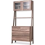 LOWYA （ロウヤ） キッチン キッチン収納 食器棚 キッチンボード 半完成品 ガラス扉付き ハイタイプ 高175cm ダークブラウン おしゃれ 新生活