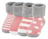 EOZY 靴下 ベビー ソックス 厚手 柔らかい 幼児用 キッズ 子供 水玉 ジュニア 4足 セット 女の子 男の子 プレゼント 出産祝い S