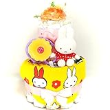 17013 おむつケーキ２段　女の子　ミッフィーマスコット＆スタイ　おもちゃ付き　絵本キャラクターオムツケーキ　出産祝い