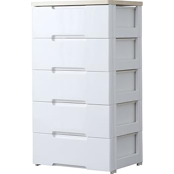 アイリスオーヤマ チェスト ラクラク引出し 木天板 5段 幅56×奥行41.5×高さ100cm ホワイト/ナチュラル HG-555R