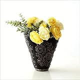 フラワーベース 花瓶 花びん 陶器 花器 おしゃれ アンティーク 横長 口が広い 口広 黒 花入れ フラワーアレンジ 洋風 モダン クラシック ロイヤルブラックベース [sik7584]