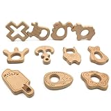 Kissteether 22pcs 手作り木製オーガニックセーフベビーテザー動物ペンダントオーガニックナチュラルブナ木製玩具ハンドカット動物DIYベビーテザー看護アクセサリー (22pcs)