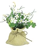 エルアーツ 造花 クローバーバーラップポット 全長19cm・花径2.5cm ホワイト E5921-01