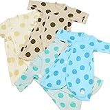 プチシュクレ(petitsucre) ワンタッチ新生児 コンビ肌着2枚組×2セットバンドル (グリーンサックスドット/ベージュブラウンドット)