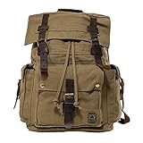Jonon ビンテージ キャンバス バックパック メンズ レザー リュックサック ナップサック 17インチ ラップトップ トート, デスクトップ, グリーン, X-Large