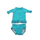 ラッフルバッツ RuffleButts 水着 ラッシュガード ビキニ Aqua Polka Dot Ruffled Rash Guard Bikini 6-12m 緑 ナイロン スパンデックス RGS
