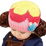 【SEBLES】 ベビー ガールズ フェイク おだんご キュート ニット帽 赤ちゃん 6カ月 ～ 4歳 全5色 サイズ 46cm ～ 52cm クロスセット (Ｃタイプ)