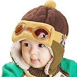 【Anjelly】 ベビー ＆ キッズ 用 パイロット 風 あったか 帽子 耳あて 防寒 フリース おまけ手袋付 (ブラウン)