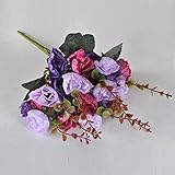 etbotuシミュレートローズブーケ人工花、2pcs 7-branch 21-head花、ウェディングホーム装飾用 パープル KY-HOME-032018-0009