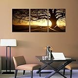 CyiohArt - 3パネルの風景壁アート - 夕暮れの木々とデッキチェア - キャンバスアートホームデコレーション - 50x60cm