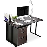 パソコンデスク 鍵付きチェスト 2点セット 傷つきにくい天板 幅120cm ブラック×ダークブラウン