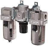 SMC AC Series 3 Piece Filter/Regulator/Lubricator, 1/2 NPT, 5 Micron, Manual Drain, 45 cubic cm Drai