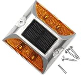 Kasamy 4 LED 道路 鋲 路肩 標 誘導 灯 ソーラー 充電 式 セット （ 黄 点滅 １個 + 固定用 ビス 3本 ）