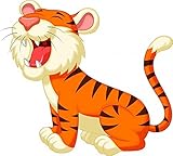 Wallmonkeys Cute Tiger Cartoon Roaring Peel and Stick Wall Decals WM193941 (24 in W x 22 in H) [並行輸入