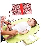 赤ちゃんマット おむつ替え おしゃれ トイレ ベビーマット おむつマット 人気 ストラップ 小物入れ付き 30日間返金保証付き (赤(Red))