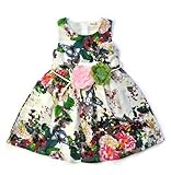 フラワーベルトカジュアル子供服赤ちゃん子供と夏のスタイルの女の子の王女のドレス花柄コットンノースリーブのドレス