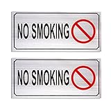 2 - Pack of No Smoking Signs – No Smoking粘着Sign、アルミニウムSigns forビジネス、オフィス使用、シルバー – 7.87 X 3.6 inches
