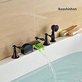 Oil Rubbed Black LED Light Change Bathtub Faucet Deck Mount 5pcs 5 Holes Waterfall Bath Tub Mixer Ta