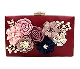 宴会用ハンドバッグ　チェーンバッグ　フラワーズ　真珠 ファション (赤)