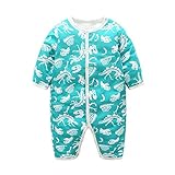 DWSIOOW 秋冬向け　厚手　可愛いプリントカバーオール　ベビー服　ジュニア　ロンパース　前開き　カジュアル　新生児　男の子　女の子　8色選べる　出産祝い　プレゼント (80cm, グリーン&恐竜)