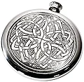 Wentworth Pewter - Celtic Pattern Polished Round Pewter Sporran Flask, Spirit Flask, 4oz Capacity