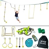 Ninja Warrior Training Obstacle Course - ポータブル 40フィート ニンジャ スラックライン モンキー バー キット 8つのつり下げ障害 - クライミングロープ