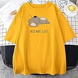 プリントレディース三方シャツ夏のレトロな服カジュアルTシャツスーパーラージレディースTシャツ (Color : 黄, Size : Small)