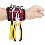 SILIVN 磁気アームバンド 5本超強力マグネット付き マグネチック リストバンド 調節可能 小部品紛失防止 修理/建築/大工作業用道具 レッド