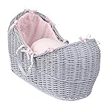 Clair de Lune Marshmallow Grey Noah Pod Wicker Moses Basket, Pink by Clair de Lune