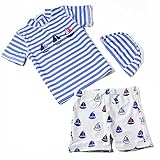 ZOO KIDS (ズーキッズ) 男の子 ラッシュガード 水着 ボーダー 帽子つき 3点セット ９０ １００ １１０ １２０ １３０ (120～130)