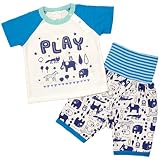 ベビーパジャマ[enfant pur]男の子|男児|子供用|PLAY動物柄(ラグラン)半袖パジャマ上下セット 80cm ネイビー