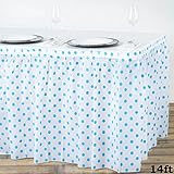 Tableclothsfactory 5 Pcs 4.3m Perky Polka Dots Disposable Plastic Table Skirt - White/Serenity Blue