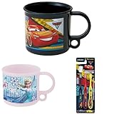 【セット買い】コップ 200ml 食洗機対応 カーズ3  クロスロード & アナと雪の女王 + 歯ブラシ 園児用 (3-5才) 毛の硬さ普通 3本組  カーズ3 クロスロード