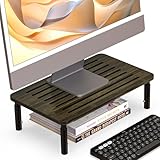 WELL WENG モニター台 卓上 机上台 デスクシェルフ PCスタンド パソコン台 39.5cm横幅 高さ調整可能 通気孔付き 滑り止めマット付き pc台 モニタースタンド パソコンスタンド 卓上収納 整理整頓 机上タック ディスプレイ台 工具不要 天然竹製 黑＆ウェンジ