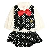 ベビー カバーオール 女の子 ベスト型スタイ付き フォーマル 長袖 ロンパース ギフト ブラック 70cm