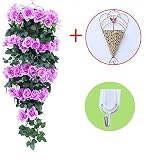 結婚式に！　造花　ローズ　薔薇　カゴ＋フック　2本セット　壁掛　人工観葉植物　インテリア　アートフラワー　フェイクグリーン　お花　可愛い　オシャレ　パーティー　イベント　室内　吊り下げ　飾り物　バラ色