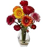 Nearly Natural 1298-AS Gerber Daisy and Ranunculus Delight Arrangement, Assorted [並行輸入品]