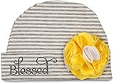 Itty Bitty & Pretty – 0 – 12月グレーとホワイトストライプハットwith Blessed」と「花に縫い付けられ