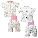 (ピンク/95cm)ベビー服 女の子 パジャマ 半袖 上下組 5分丈パンツ 花柄 腹巻き付 後ろマチ お着替え練習パジャマ 女児 ベビー