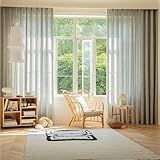 SXYITE カーテン リネンスタイル リネンブレンド 無地 アンティークスタイル 丈98x幅100cm 2枚 レースカーテン 透けない 外から見えない 寝室 リビング ホワイト ベージュ グレー