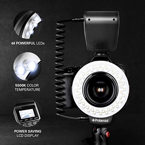 Polaroid 48 Macro LED Ring Flash Light Includes 4 Diffusers C 25737