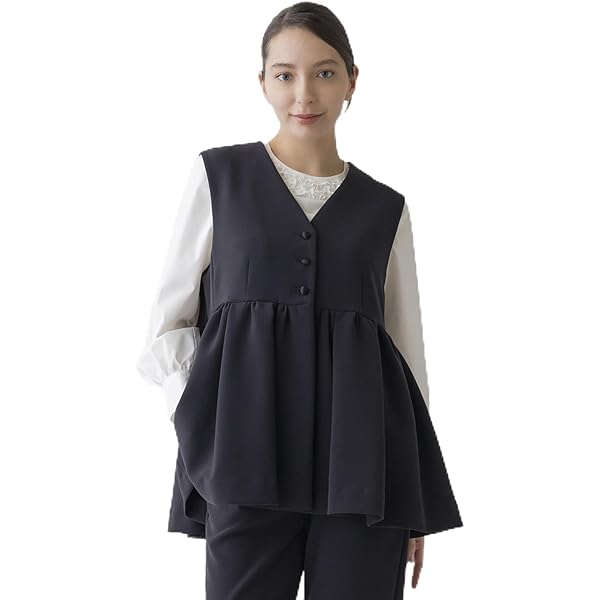 【SONO NAVY】バックフリルロングジレ Sono（ソーノ）の「【SONO NAVY】バックフリルロングジレ