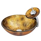 Homelava 洗面ボール 彩色上絵洗面ボウル＆蛇口セット 洗面台 手洗い器 強化ガラス製 曇柄 排水金具付