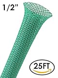 難燃性&ハロゲンフリーカラーBraided Sleeving 0.5 Inch (1/2 Inch) - 25 Feet グリーン BS-XO-050-25BP-GN